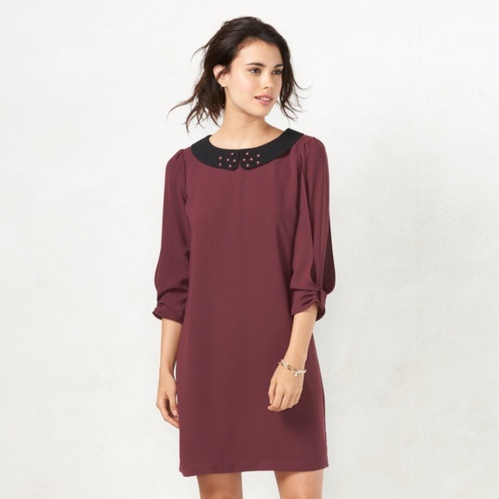 LC Lauren Conrad Wine Embellished Collar Shift Dress - 2X